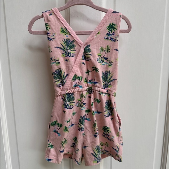 Wonder Nation 3T Girls Pink and Green Tropical Island Romper with Pockets - Picture 6 of 6